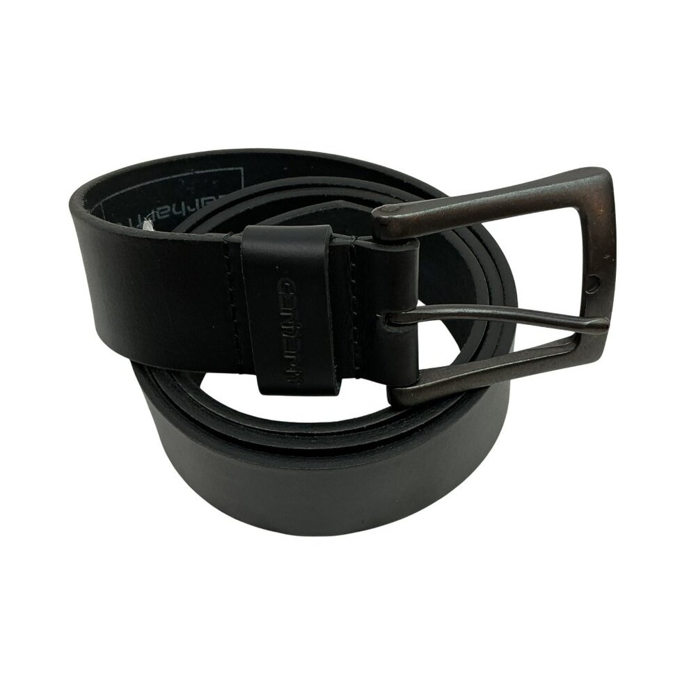 Carhartt Full Grain Thick Leather Work Belt Mens 44 Black With Gunmetal Buckle
